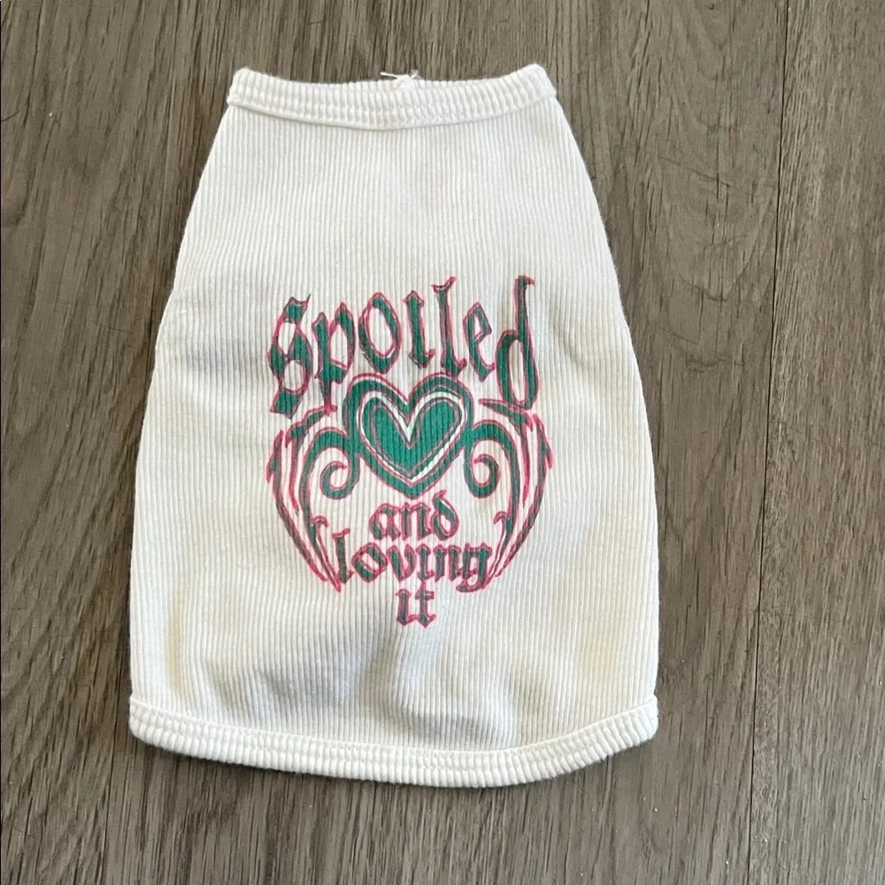 White Dog tank top with Pink and Green Design